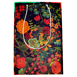 Sacola Para Presentes Média Pintura Acrílica Boho Design Floral