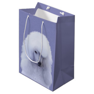 Sacola Para Presentes Média Pintura Branca de Poodle Padrão - Arte Cão Origi