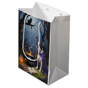 Sacola Para Presentes Média Pintura caprichosa de Halloween com cão Terrier de