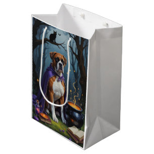 Sacola Para Presentes Média Pintura caprichosa de Halloween de cachorro Boxer 
