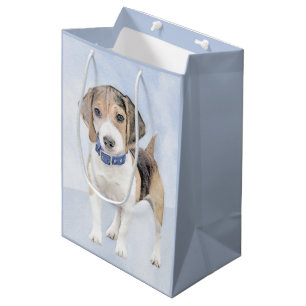Sacola Para Presentes Média Pintura de Beagle - Arte de Cachorro Original Boni