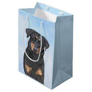 Sacola Para Presentes Média Pintura de Beauceron - Arte de Cachorro Original B