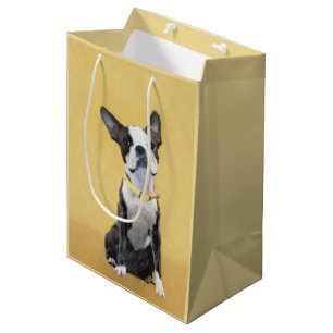 Sacola Para Presentes Média Pintura de Boston Terrier - Arte de Cão Original
