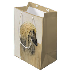 Sacola Para Presentes Média Pintura de Cachorro Afegão - Arte de Cachorro Orig