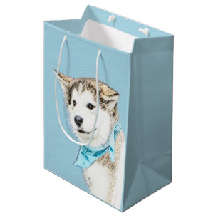 Sacola Para Presentes Média Pintura De Cachorro Siberiana - Arte De Cão Origi
