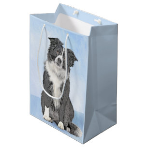Sacola Para Presentes Média Pintura de Collie de Borda - Arte de Cachorro Orig