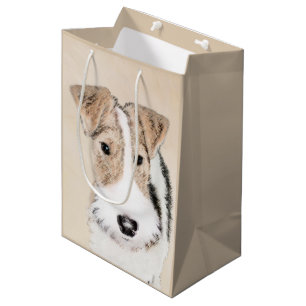 Sacola Para Presentes Média Pintura de Fox Terrier com Fios - Arte de Cão Ori