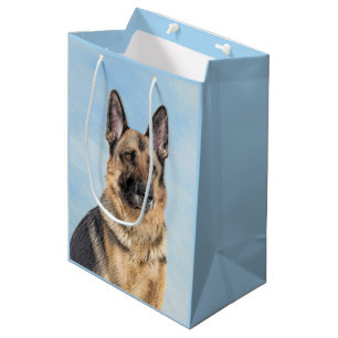 Sacola Para Presentes Média Pintura de German shepherd - Arte de Cachorro Orig