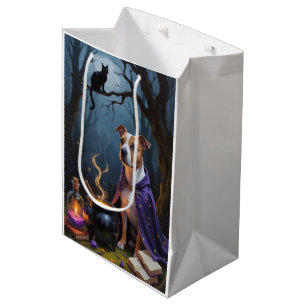Sacola Para Presentes Média Pintura de Halloween Caprichosa do Cão Bull Terrie