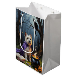 Sacola Para Presentes Média Pintura de Halloween Caprichosa do Cão Cairn Terri
