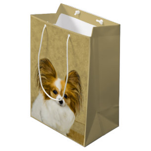 Sacola Para Presentes Média Pintura de Papillon (Hound Tri) - Arte de Cão Orig