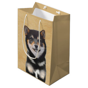 Sacola Para Presentes Média Pintura de Shiba Inu (Preto e Latão) - Arte Canin