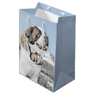 Sacola Para Presentes Média Pintura de St Bernard - arte original bonito do