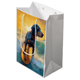 Sacola Para Presentes Média Pintura de Surf na Praia com Bluetick Coonhound