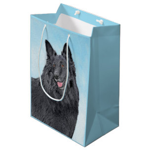 Sacola Para Presentes Média Pintura em Sheepdog Belga - Arte em Cachorro Origi