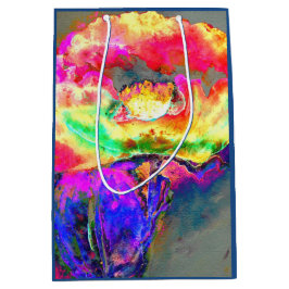 Sacola Para Presentes Média pintura floral cor-de-água rosa abstrato