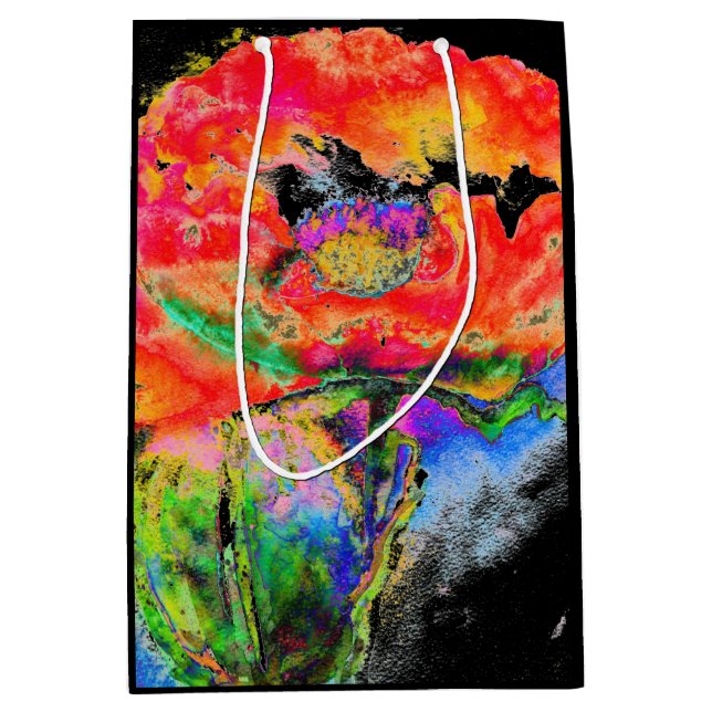 Sacola Para Presentes Média Pintura floral de abstrato vermelho elegante (Frente)