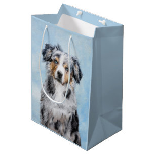 Sacola Para Presentes Média Pintura Miniatura de Pastor Americano - Arte Canin