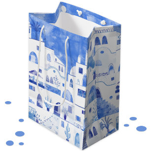 Sacola Para Presentes Média Pintura por Aquarela Oia Santorini