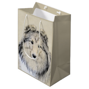 Sacola Para Presentes Média Pintura Shetland Sheepdog - Arte Cachorreira Origi