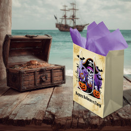 Sacola Para Presentes Média Pirata Esqueleto Sinistro de Halloween