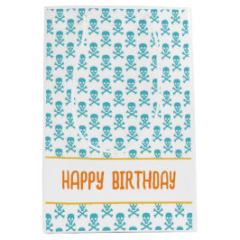 Sacola Para Presentes Média Pirate Crossbones FELIZMENTE ANIVERSÁRIO Crianças 