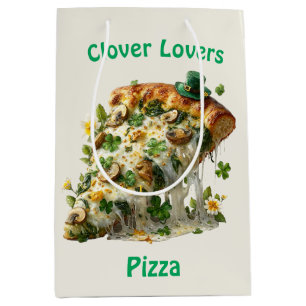 Sacola Para Presentes Média Pizza Amantes de Trevo Dia de São Patrício