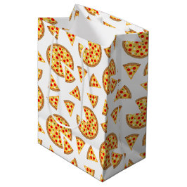 Sacola Para Presentes Média Pizza divertida legal e padrão de fatias em branco