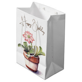 Sacola Para Presentes Média Planta Suculenta com Flor