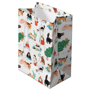 Sacola Para Presentes Média Playful Cats e o padrão das árvores de Natal