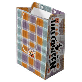 Sacola Para Presentes Média Playful Halloween Plaid