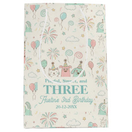 Sacola Para Presentes Média Playful Sweet and Three Kids Birthday 
