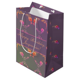 Sacola Para Presentes Média Plum Rosa Hearts Birthday/Dia de as mães Gift Bag