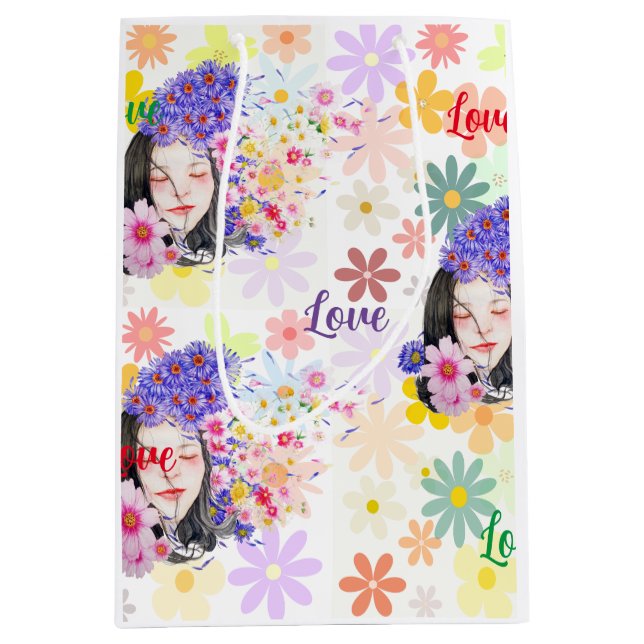 Sacola Para Presentes Média Poder floral-poder feminino (Frente)