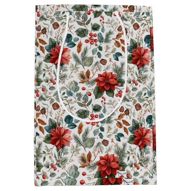 Sacola Para Presentes Média Poinsettia Christmas Gift Bag (Frente)