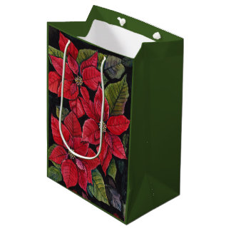 Sacola Para Presentes Média Poinsettia Vibrante Em Aquarela