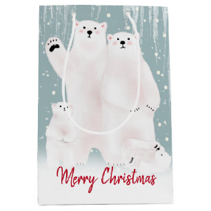 Sacola Para Presentes Média Polar Bear Family In Snow Medium Gift Bag