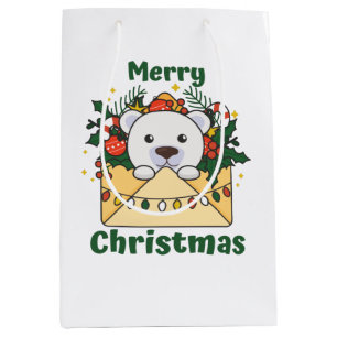 Sacola Para Presentes Média Polar Bear - Letra de Natal dos Animais de inverno