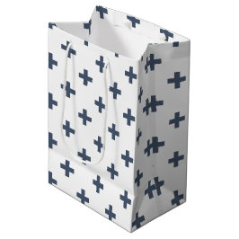 Sacola Para Presentes Média Polka de cinza azul cruz em branco