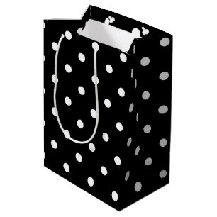 Sacola Para Presentes Média Polkadots preto e branco clássicos