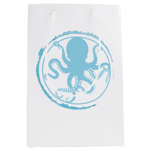 Sacola Para Presentes Média Polvo Azul Costeiro 2 (Frente)