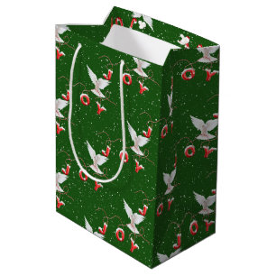 Sacola Para Presentes Média Pomba de Joia de Natal e Flocos de Neve Snowflakes
