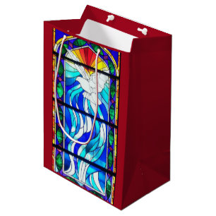 Sacola Para Presentes Média Pomba do Espírito Santo da janela da igreja do