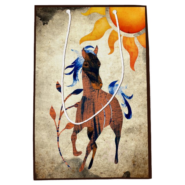 Sacola Para Presentes Média Pôneo do Deserto Selvagem com Cavalo Sol (Frente)