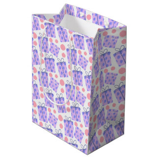 Sacola Para Presentes Média Ponto Colorido Leve Roxo e Rosa Desenhado à Mão
