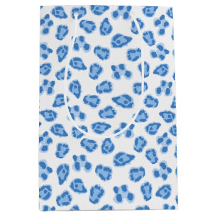 Sacola Para Presentes Média Ponto de Leopardo em Porcelana Azul