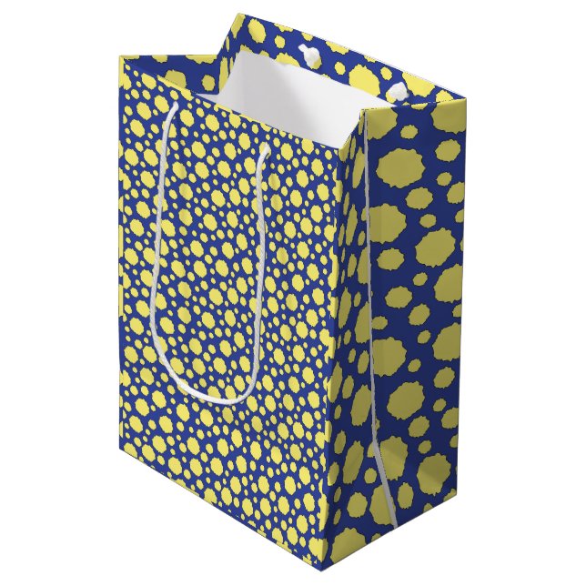 Sacola Para Presentes Média Pontos amarelos em azul (Frente inclinada)