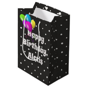 Sacola Para Presentes Média Pontos brancos no aniversário de balões negros