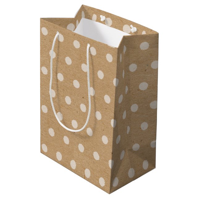 Sacola Para Presentes Média Pontos Brancos Simples em Kraft Marrom Rústico Fal (Verso inclinado)
