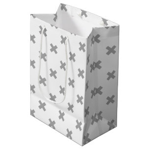 Sacola Para Presentes Média Pontos cruzados de cinza em branco